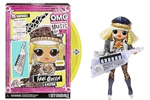 L.O.L. SURPRISE! L.O.L Surprise!- LOL OMG Remix Rock Fame Queen Poupée Mannequin avec 15 Surprises Dont 1 Keytar, 1 Tenue, Chaussures, Brosse à Cheveux, Socle, Paroles & Tourne-Disque – Filles de 4 Ans & +, 577607EUC
