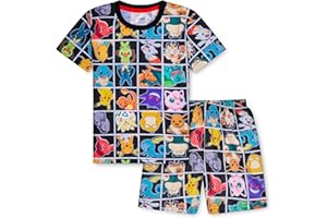 Pokemon Piżama Dziecko Lato - Piżama Chłopiec i Nastolatki - Piżama 2 szt. Dziecko T-shirt i spodnie Miękkie i oddychające 4-14 lat- Prezenty dla dzieci