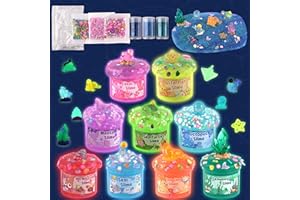 Ozean Leuchtender Slime Kit 9er Pack, mit Tiefsee-Schleim-Anhängern, DIY Regenbogen-Schleim-Set für Kinder, Leucht-Party-Geschenke für Jungen & Mädchen, Halloween Weihnachten Geschenk