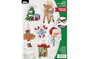 Bucilla, Felt Applique 6 Piece Ornament Making Kit, North Pole This Way, Perfect for DIY Arts and Crafts