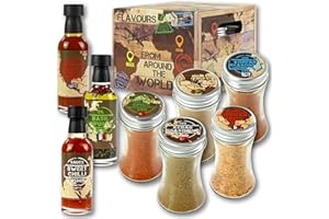 Kimm & Miller Around The World Seasoning Set - 9 Sauces Oils & Spices for Cooking - Korean BBQ Rub, Fajita Seasoning, Jamaican Blend, Sweet Chilli Sauce & More - Cooking Gifts for Men & Women