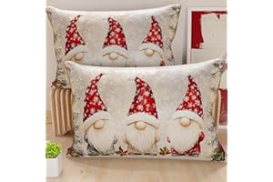 PETTI Artigiani Italiani - Coppia di Federe Cuscino 50x80 cm in Microfibra, Federe Natalizie, Cuscini Arredo di Natale Camera da Letto, Divano, Salotto, Set 2 Fodere Copricuscino, Federa Gnomo 03