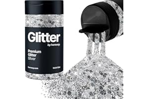 Hemway Silber 5 Größe Glitzer Mischen 120g/4.2oz Fein Grob Metallisch Harz Handwerk Multi-Größe Glitzer Paillette Shaker für Epoxid, Haare Gesicht Körper Auge Nagel Kunst Festival Party
