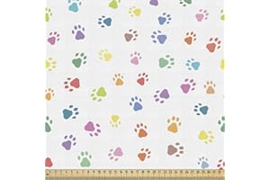 ABAKUHAUS Gato Tela por Metro, Huellas Gatos Perros patas, Decorativa para Tapicería y Textiles del Hogar, 1M (148x100cm), Multicolor