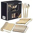 MATANA - 360 Elegant Gold Plastic Cutlery Set - 120 Knives, 120 Forks, 120 Spoons - Hand Washable, Reusable & Heavy Duty Tableware for Weddings, Birthday, Parties & Events