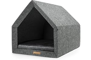 Rexproduct - PetHome Hundehütte mit Liegefläche und Dach I Biss- und Kratzfest I Gute Schalldämmung I Umweltfreundlich & Einfach zu Montieren I Größe L (80x62x64 cm) - Dunkelgrau und Graphit