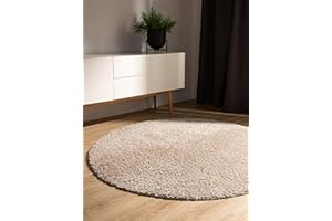 benuta Tappeto a pelo lungo Basic Soho – Beige 80 cm rotondo – Morbido tappeto dal look minimalista – Facile da pulire – Adatto per riscaldamento a pavimento