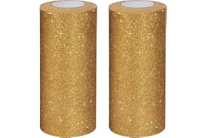 ‎HANDI STITCH Handi Stitch 2 Stk Tüll Stoff Rolle - 15 cm x 23 m - Goldenes Glitzer Tüll für Tutu-Rock, Basteln, Geschenk Schleife, Goldenes Tischband, Stuhlbänder Hochzeit, Dekostoff Hochzeit & Geburtstagsparty