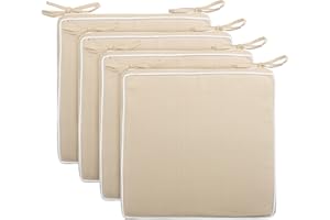 ‎BRANDSSELLER Brandsseller Outdoor Garten Sitzkissen Auflagen Kissen mit Paspel - strukturierte Leinenoptik- Schmutz- und Wasserabweisend mit Befestigungsbändern - 40 x 40 x 4 cm - 4er Vorteilspack - Beige