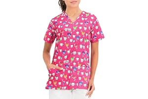 B-well Bambina Blouse Medicale Femme Motif Uniforme Médical Blouse Médicale Tunique de Travail Médicale 2 Poches Manches Courtes