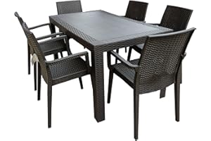 Gardenia Dimaplast2000 AMZ004 Set Top Tavolo e 6 Poltrone in Resina Effetto Rattan da Giardino, Antracite, 140x80x72 cm