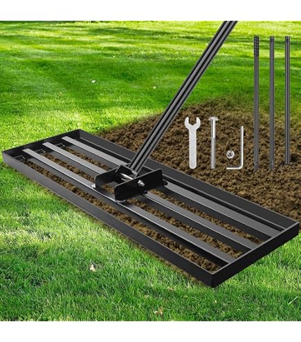 Rasenrechen Aus Edelstahl 75x25 Cm – Verstellbarer Metallstiel (160-200 Cm) Mit Gummigriff, Zum Nivellieren Von Sand, Erde & Rasen