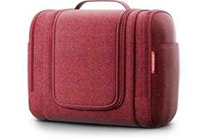 VANLINDSON Neceser XXL para Viaje [9 litros de Espacio, Diseño 2025] - Neceser Mujer y Hombre Colgante, Bolsa de Aseo Ideal para Maquillaje y Organización (Rojo)