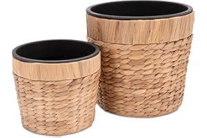 Decorasian Maceta redonda trenzada fabricada con plantas acuáticas, con inserto de plástico estable, para plantar