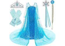 BanKids Princess Costume Long CapeDress up with Crown,Magic Wand,Wig,Gloves for Little Girls 2-10 Years