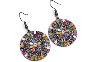 VILDA JEWELLERY Multi-Colour Enamel Flower Pattern Disc Earrings Antique Bronze Look : 48mm