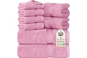 Utopia Towels 8-częściowy zestaw ręczników - 2 ręczniki kąpielowe, 2 ręczniki do rąk i 4 bawełniane ściereczki hotelowe, super miękkie i bardzo chłonne (Różowy)