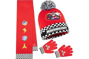 Super Mario Bonnet et Gants Garcon Ado Set 2 Pièces ou Ensemble Bonnet Echarpe Gant Enfant 3 Pcs Vêtement Accessoires d'Hiver