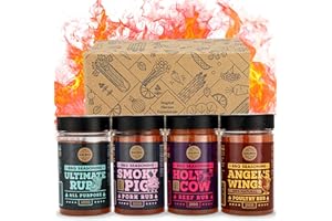 SALDVA Sélection classique d'assaisonnements pour barbecue de qualité supérieure – Holy Cow, Angel's Wings, Smoky Pig, Ultimate Rub BBQ Rubs | Paquet de 4 | 100% Naturel | Excellent cadeau gourmand