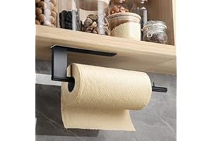 OETAMS Portarotolo Cucina, Portarotoli Cucina Sottopensile Autoadesivo Porta Rotolo Cucina Montaggio a Parete in Acciaio Inox, Porta Scottex Carta per Cucina e Bagno, Senza Forature, Nero