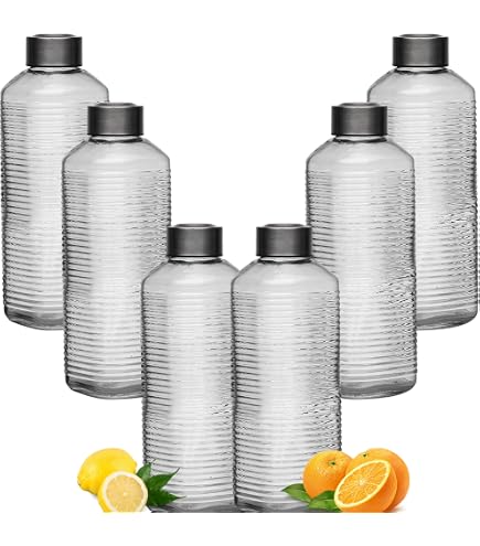 WESTCRAFT Bottiglie d'acqua colorate in vetro, 750 ml, vintage, ermetiche, per succhi di frutta, bevande, bottiglia d'acqua (6 colori pastello a scelta) (blu lineare