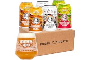 Northern Monk Brew Craft Beer Gift Set - 6 x 300ml Cans & Glass - Premium Guava Have Faith Pale Ale Selection - Giftable Birthday Father's Day Hamper Fresh From the North Box - UK Craft Brewery