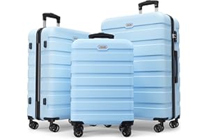 AnyZip Luggage Sets 3 Piece PC ABS Hardside Suitcase with 4 Universal Wheels TSA Lock Carry On 20 24 28 Inch (Light Blue)
