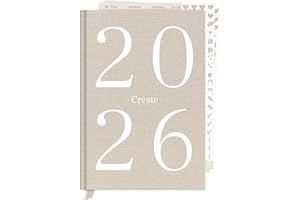 ‎KIND OF HAZEL KIND OF HAZEL® Terminplaner 2026 Organizer A5 Hardcover mit geprägtem Leineneinband & 2 Stickerbögen | Kalender Wochenplaner Monatsplaner Tagebuch Journal für Erwachsene Beige