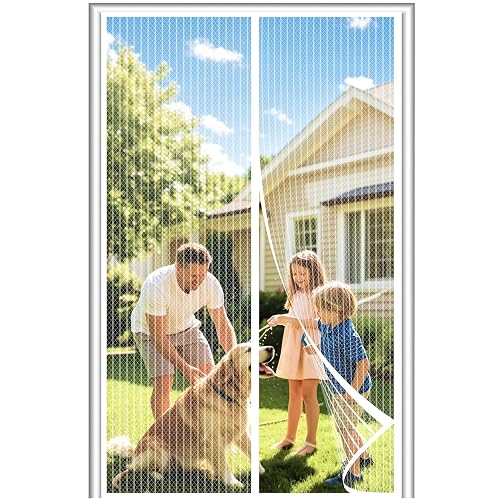 DIKER Fly Screens Doors Nets Patio Curtain Insect Mesh for Keeping Out Flies & Bug, Flyscreen French Doors, Mosquito Double Door Magnetic ScreenFly Doors(120x200cm, White)