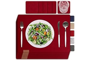 ‎SÖLMO Sölmo 12er Premium Platzsets aus Filz Tischset Platzset 42x32 cm abwaschbar Filzuntersetzer Platzdeckchen Untersetzer Teller Platzset und Glas Untersetzer Echtholz Tisch geeignet Rot, Wine Red