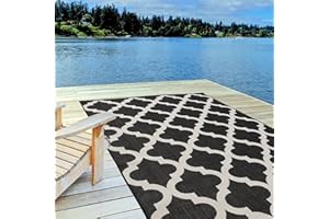 THE RUGS Outdoor Rug – Weather & UV Resistant Outdoor/Indoor Area Rugs - Durable Rugs for Patio, Deck, Garden, Kitchen, Bathroom or Living Room - Black, 80 x 150 cm