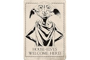 Half Moon Bay | Dobby Harry Potter Wall Art | Dobby House Elf Tin Signs | Harry Potter Posters For Bedroom | Harry Potter Bedroom Decor & Boys Bedroom Accessories | Metal Harry Potter Bedroom Wall Art