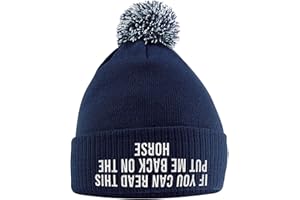 SaveThePeople If You Can Read This Put Me Back On The Horse Hat - Bobble Beanie Hat - Horse Riding Gifts for Girls - Winter Beanie Hat with Horse Slogan Embroidered On The Front