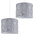 MiniSun | Small Modern Grey Felt Weave Design Drum Light Shades | Pendant Lights, Home Décor & Improvement Essential | Set of 2