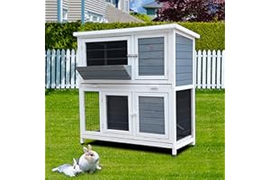 BUNNY BUSINESS 41" 2-Tier Double Decker Rabbit/Guinea Pig Hutch Hutches with Sliding Trays & Ramp (GREY)