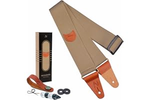 NEFELIBATA Correa de Guitarra, Correas de Guitarra de Cuero con Bolsillo para Púas para Bajo, Guitarra Eléctrica y Acústica, Vienen con Botón de Correa Gratis, 1 Par de Cierres de Correa y 4 Púas de Guitarra
