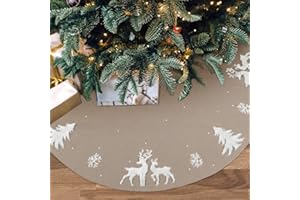 ‎LOMOHOO LOMOHOO Weihnachtsbaum-Rock 122cm gestrickt 3D-Elch-Weihnachtsbaum-Unterlage,Rustikaler roter Baumrock 48inch für Weihnachtsdekoration,für drinnen und draußen (Beige, 48 inches)