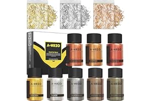 ANRZO Polvere di Mica In Resina Epossidica, Pigmento Metallico Luccicante a 8 Colori, Scaglie di Lamina d'oro a 3 Colori Per Resina, Argilla Polimerica, Candele Per Gioielli e Creazione di Vernici 15g
