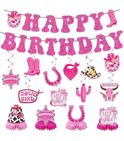 Avezano Cowgirl Happy Birthday Hintergrund 2,1x1,5 M – Rosa, Western-Thema, Für Fotohintergrund & Partydeko