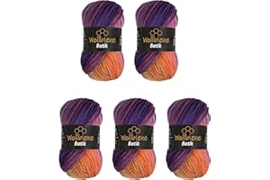 Wollbiene Batik 5 ovillos de 100 g, 500 gramos, multicolor con degradado, multicolor (5600 lila, baya, naranja)
