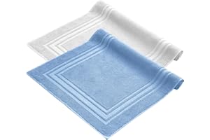 Komfortec 2-częściowy zestaw dywaników łazienkowych, frotte, nadaje się do prania, 600 g/m² i 100% bawełna, chłonne i szybkoschnące, 50 x 70 cm, jasnoniebieski/biały