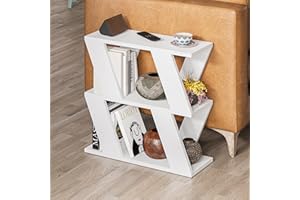 HOCUS PICUS Narrow Side Table with 2 Storage Shelf | 2 Tier Side Table | Slim End Table | Modern Design Sofa Table | Living Room, Office | Many Colour Options | 60x22x57cm (White)