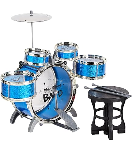 Kit De Batterie Enfant 3 Pièces + Guitare Acoustique 1/2 - Music Alley - Bleu Et Rose
