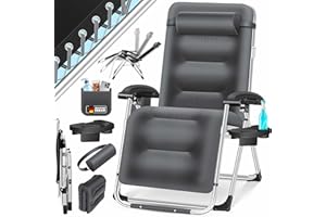 KESSER® Chaise longue de jardin pliable extra large et résistante aux intempéries, charge maximale : 200 kg, coussin ergonomique, dossier réglable avec coussin de nuque, porte-gobelet et rembourrage