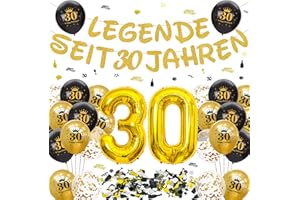 Tasoraor Deko 30 Geburtstag Mann Frau - 30. Geburtstagsdeko Girlande Schwarz Gold Luftballons und Konfetti, XXL Zahlenballon zum 30 Jahre Geburtstagsparty Dekoration