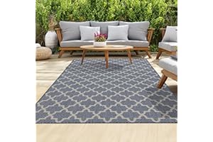 homeart Outdoor Rugs | Easy-Cleaning Indoor & Outdoor Area Rugs for Porch, Deck, Balcony, Garden, Picnic, Kitchen, Hallway | UV & Weather-Resistant Large Patio Rug Mats | D.Blue Cream, 200 x 290 cm