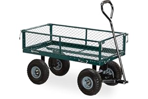 Relaxdays Chariot à Main,Charrette Pratique pour Le Jardin, extérieur, Parties latérales Pliables, Jusqu’à 150 kg, Vert