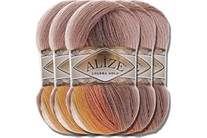 HOBBY YARN Alize 4741 Angora Gold Batik Lot de 5 pelotes de laine vierge de qualité supérieure avec dégradé de couleur pour bébé - Accessoire pour crochet, tricot, vêtements (4741)