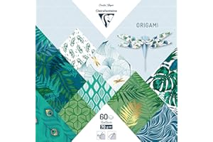 Clairefontaine 95354C - 60 Feuilles de Papier Origami 70g/m², Format 15x15cm, 30 Motifs Colorés Assortis (2 feuilles par motif), Loisirs Créatifs Adultes et Enfants, Collection Végétal Chic