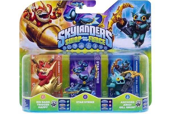 Figurine Skylanders : Swap Force - Star Strike + Anchors Away Gill Grunt + Big Bang Trigger Happy